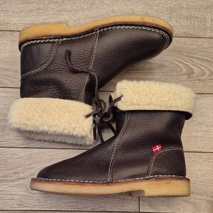 DUCKFEET Arhus Brown Leather Handcrafted Boots Sheep Wool Women's EU 38 US 7.5-8